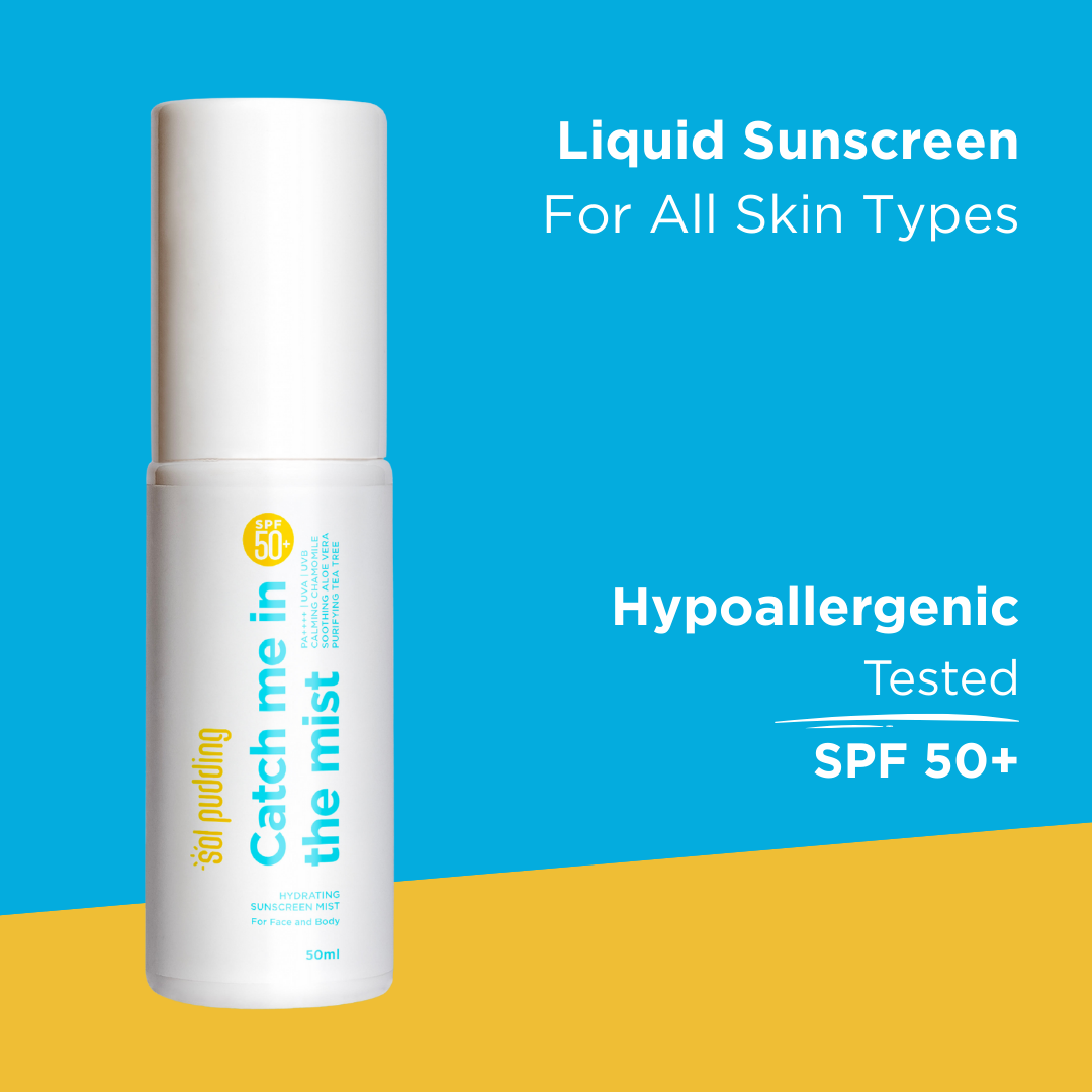 Catch Me In The Mist Liquid Sunscreen Spray | SPF 50 PA++++ | Broad Spectrum UVA & UVB | No White Cast | Fast Absorbing | Lightweight | Alcohol-Free | Paraben-Free | All Skin Types | For Women & Men
