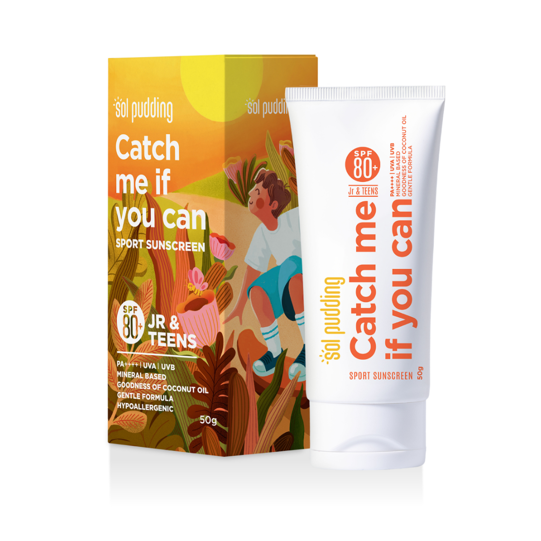 Catch Me If You Can- Mineral Sunscreen for Jr or Teens I SPF 80 PA++++ | UVA UVB | Hypoallergenic | All Skin Types | Fast Absorbing | Light Weight | No White Cast | For Kids, Teens and Family