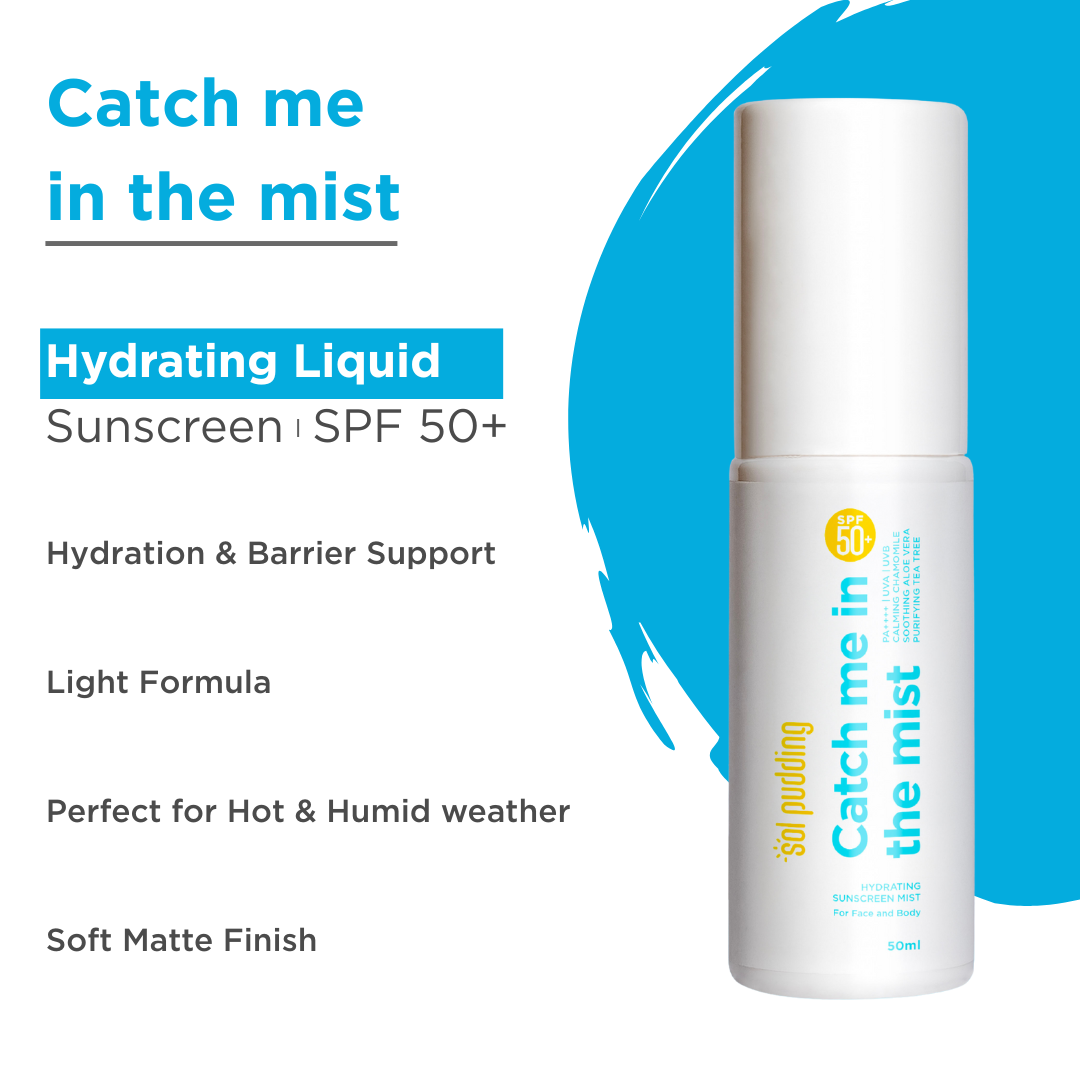 Catch Me In The Mist Liquid Sunscreen Spray | SPF 50 PA++++ | Broad Spectrum UVA & UVB | No White Cast | Fast Absorbing | Lightweight | Alcohol-Free | Paraben-Free | All Skin Types | For Women & Men