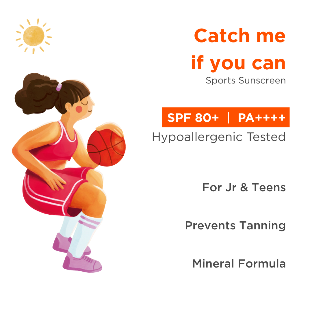 Catch Me If You Can- Mineral Sunscreen for Jr or Teens I SPF 80 PA++++ | UVA UVB | Hypoallergenic | All Skin Types | Fast Absorbing | Light Weight | No White Cast | For Kids, Teens and Family