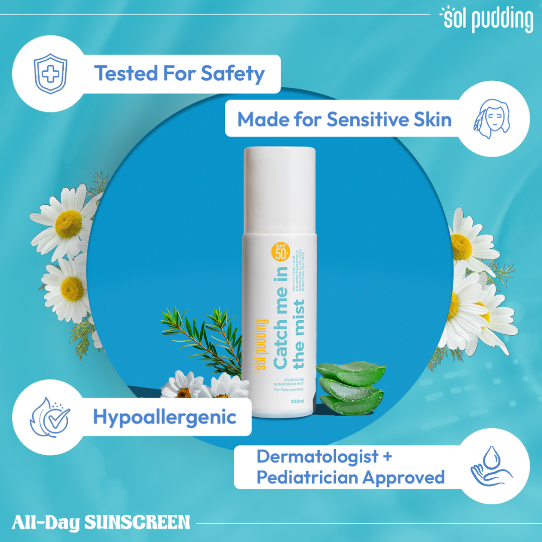 Hydrating  SPF 50+ Sun Protection Spray – No White Cast, Instant Shield.